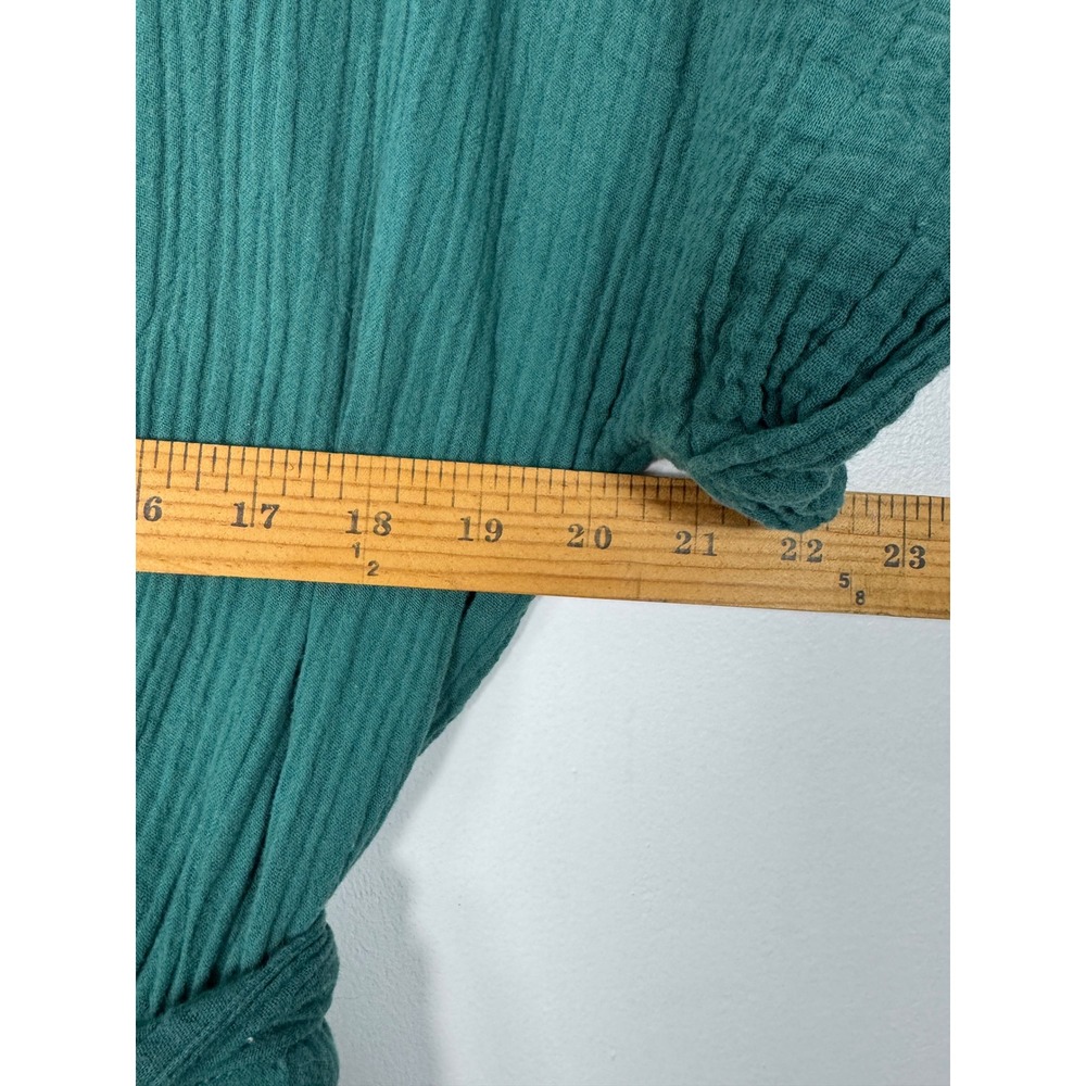 Boho Gap Womens Medium Tall Gauze Mini Dress Teal Green‎ V-Neck Tiered Belted - Picture 6 of 11